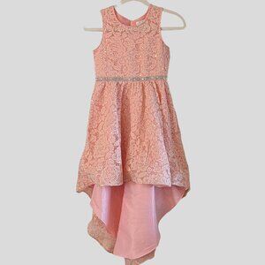 Rare Editions Pink Lace High Low Dress Sparkle Waist Girls 12 NWT floral lace